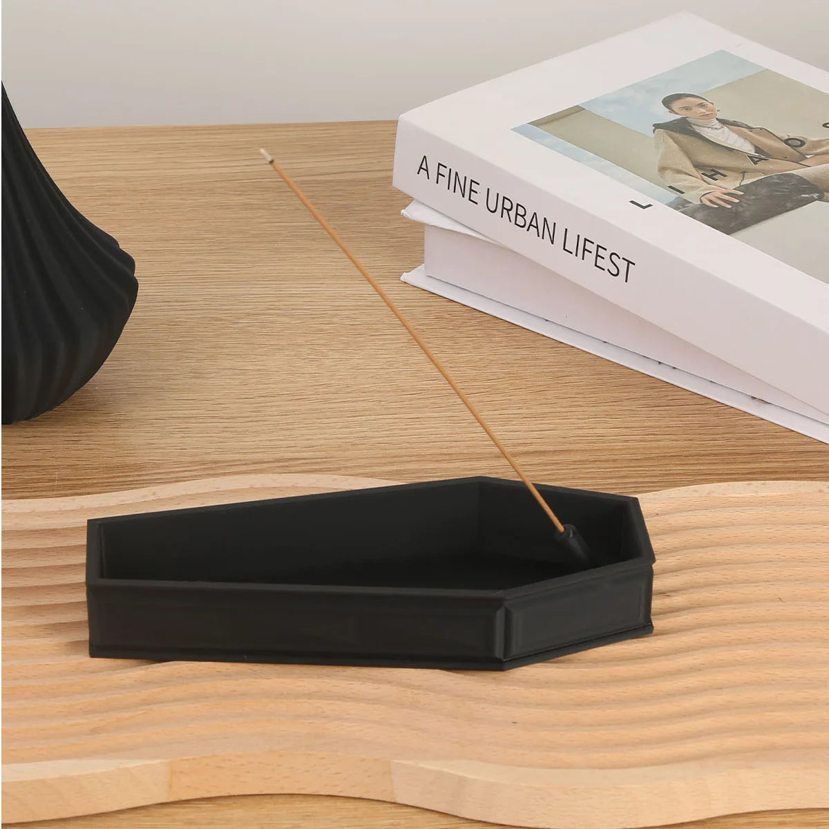 Gothic Coffin-Shaped Incense Burner - Black, 3D Printed Home Decor for Halloween & Witchy Gifts