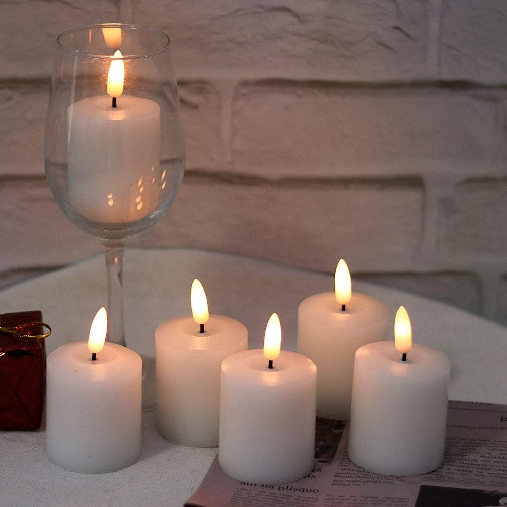 Flameless Votive Candles with 6 Hour Timer Battery Operated White Small LED Flickering Candles Halloween Christmas Dinner Decor(6 Pack, 2 X 3.2 Inches)
