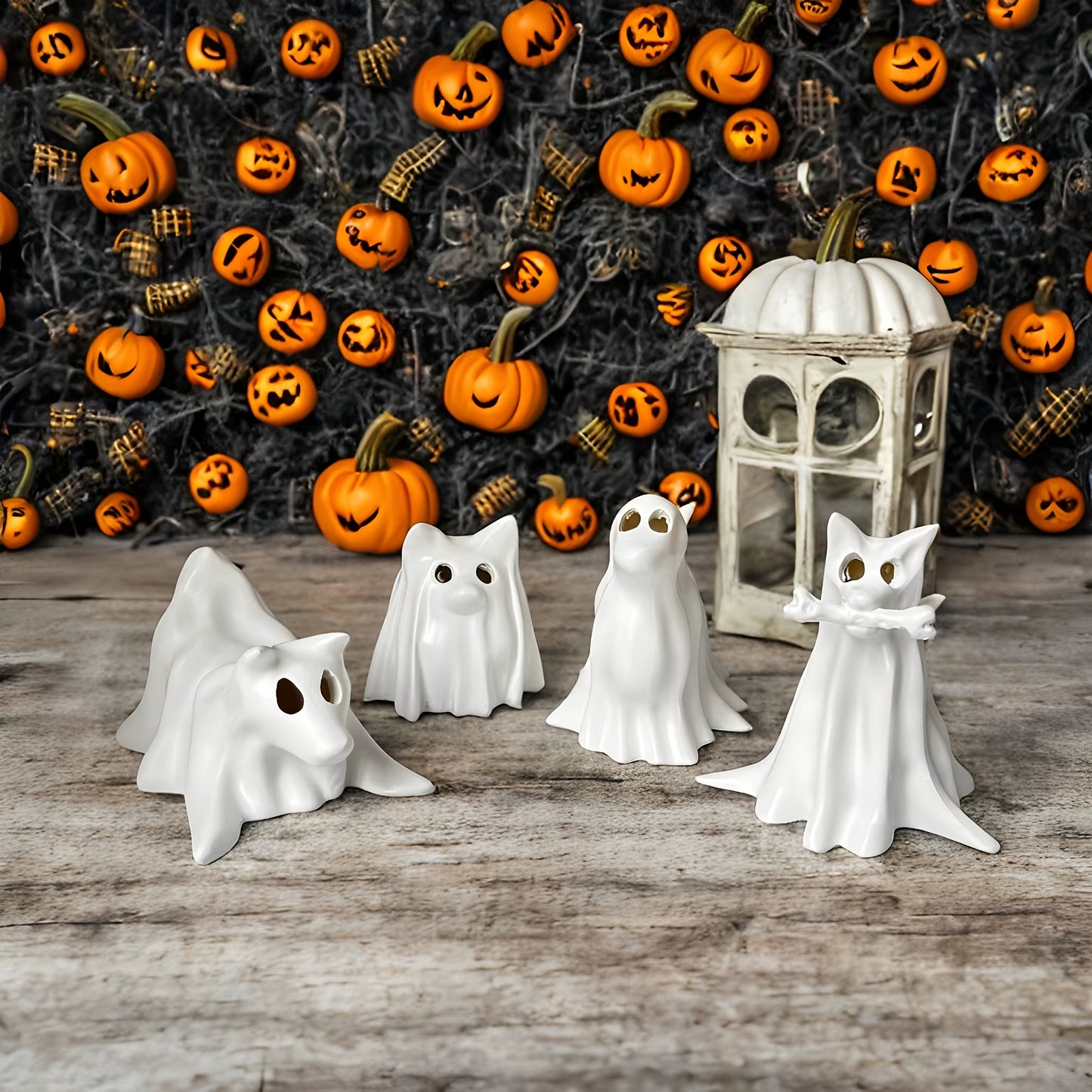 Dog Resin Statue - Halloween Decor Cute Spooky White Resin Figurine for Garden Witch Theme Party - No Candles, Halloween Props