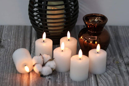 Flameless Votive Candles with 6 Hour Timer Battery Operated White Small LED Flickering Candles Halloween Christmas Dinner Decor(6 Pack, 2 X 3.2 Inches)