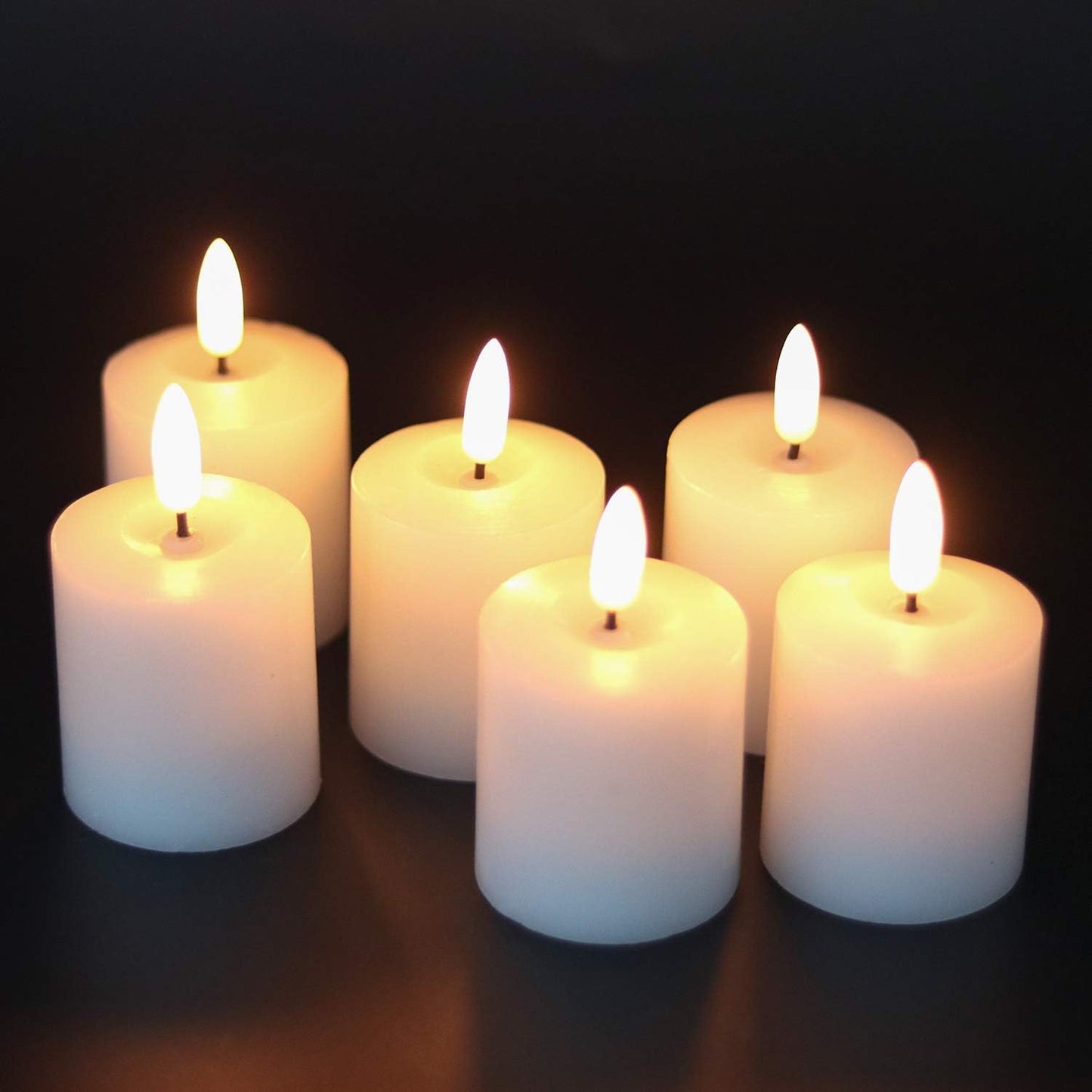 Flameless Votive Candles with 6 Hour Timer Battery Operated White Small LED Flickering Candles Halloween Christmas Dinner Decor(6 Pack, 2 X 3.2 Inches)