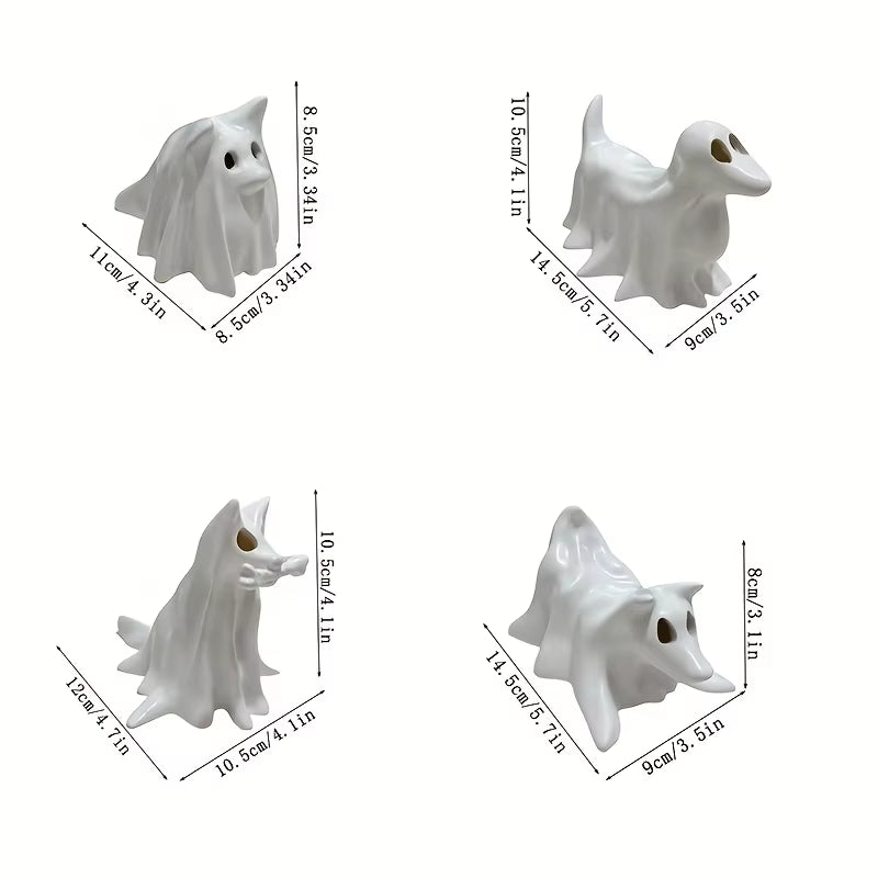 Dog Resin Statue - Halloween Decor Cute Spooky White Resin Figurine for Garden Witch Theme Party - No Candles, Halloween Props