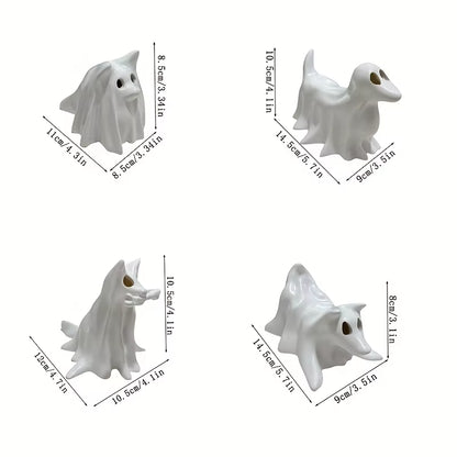 Dog Resin Statue - Halloween Decor Cute Spooky White Resin Figurine for Garden Witch Theme Party - No Candles, Halloween Props